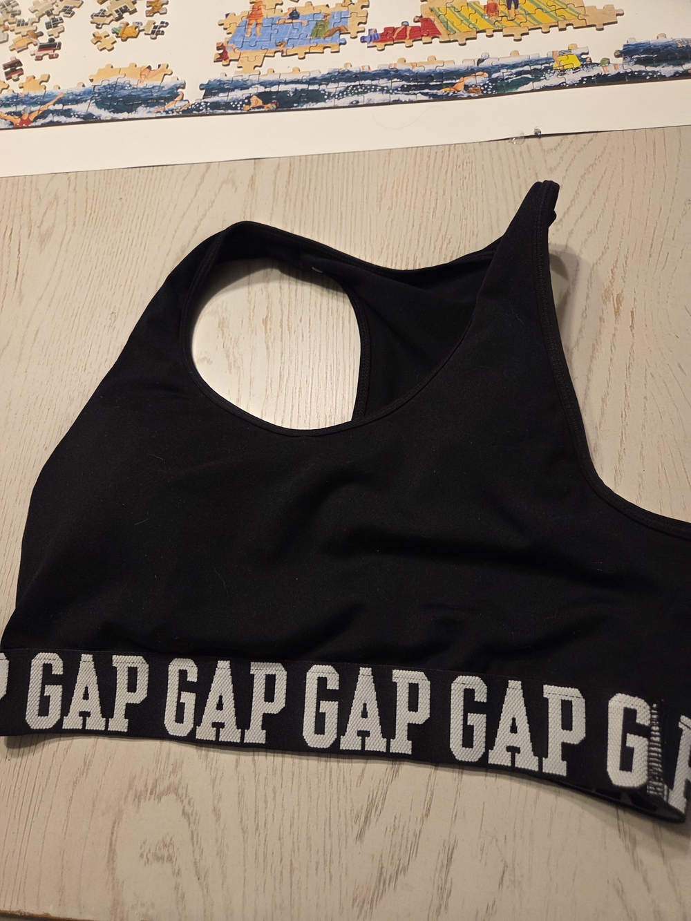 GAP Black Racerback Logo Band Sports Bra Excellent Medium